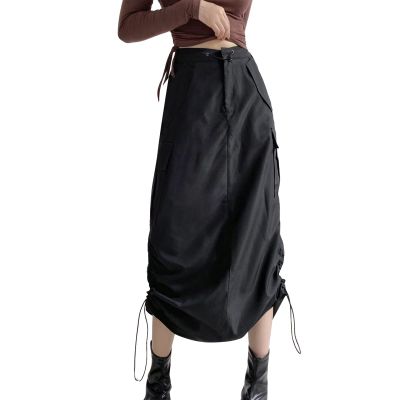 Women's Retro Exposure Button-Fly Full Length A-Line Fishtail Maxi Long Washed Denim Jean Skirt