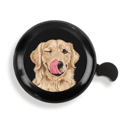 WIRESTER Black Aluminum Round Bike Bell, Classic Ring Bicycle Bell, Bike Accessories Bell Ring for Adults Kids Girls Boys - Cute Winking Golden Retriever Dog