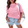 Doshoop Women's Crochet Crewneck Lightweight Hollow Out Long Sleeve Sexy Knit Sweater Pink view 1
