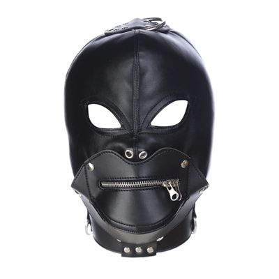 MYNCBD Lacing Hood Masks Hollow Out Eyes Masks Zipper Mouth Mask Cosplay Leather Head Hood