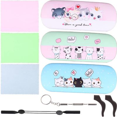 ADBGV 3Pcs Cute Cartoon Hard Shell Eyeglasses Cases Protective Case with Glasses Cloth Storage Box Eyewear Retainer Holder for Girl Teen