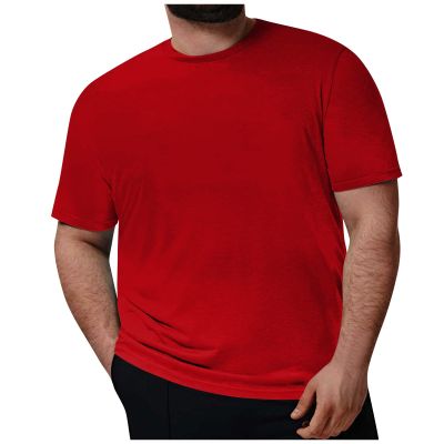 Ymosrh Mens T Shirt, Men's T-Shirts Work Clothes for Men Funny Graphic Tees Plus Size Casual Round Neck Solid Color Short Sleeve T-Shirt Blouse Tops Large Shirts Camisetas para Hombre (4XL, Red)