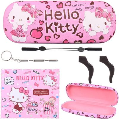 ADBGV Cute Cartoon Kitty Hard Shell Eyeglasses Cases Protective Case with Glasses Cloth Storage Box Eyewear Retainer Holder for Girl Teen