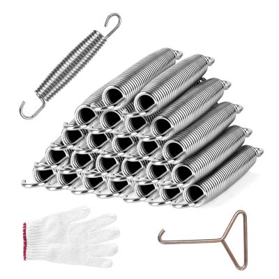 leskep 24pcs Trampoline Springs 7inch, Heavy Duty Stainless Steel Replacement Springs Includes Tool and Gloves, Universal Trampolines Accessories
