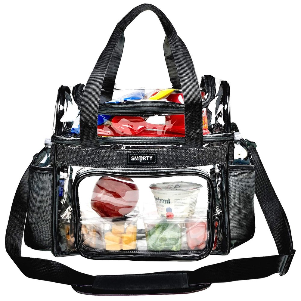 J.CARP Clear Lunch Tote Heavy Duty Stadium Bag Approved Durable Crossbody for Sports Events Concerts Work College (Large 13 x 7 x 12in, Black)