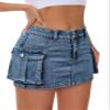 Mancreda Women Denim Cargo Skirt Mini Low Waist Button Bodycon Y2K Flap Pockets Skirts(BL,S) view 1