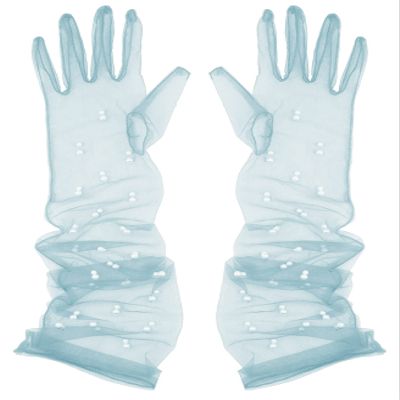 Aniler Women's 21'' Tulle Long Wedding Bridal Elbow Length Sheer Opera Party Gloves (Light Blue Pearl, 21" Length)