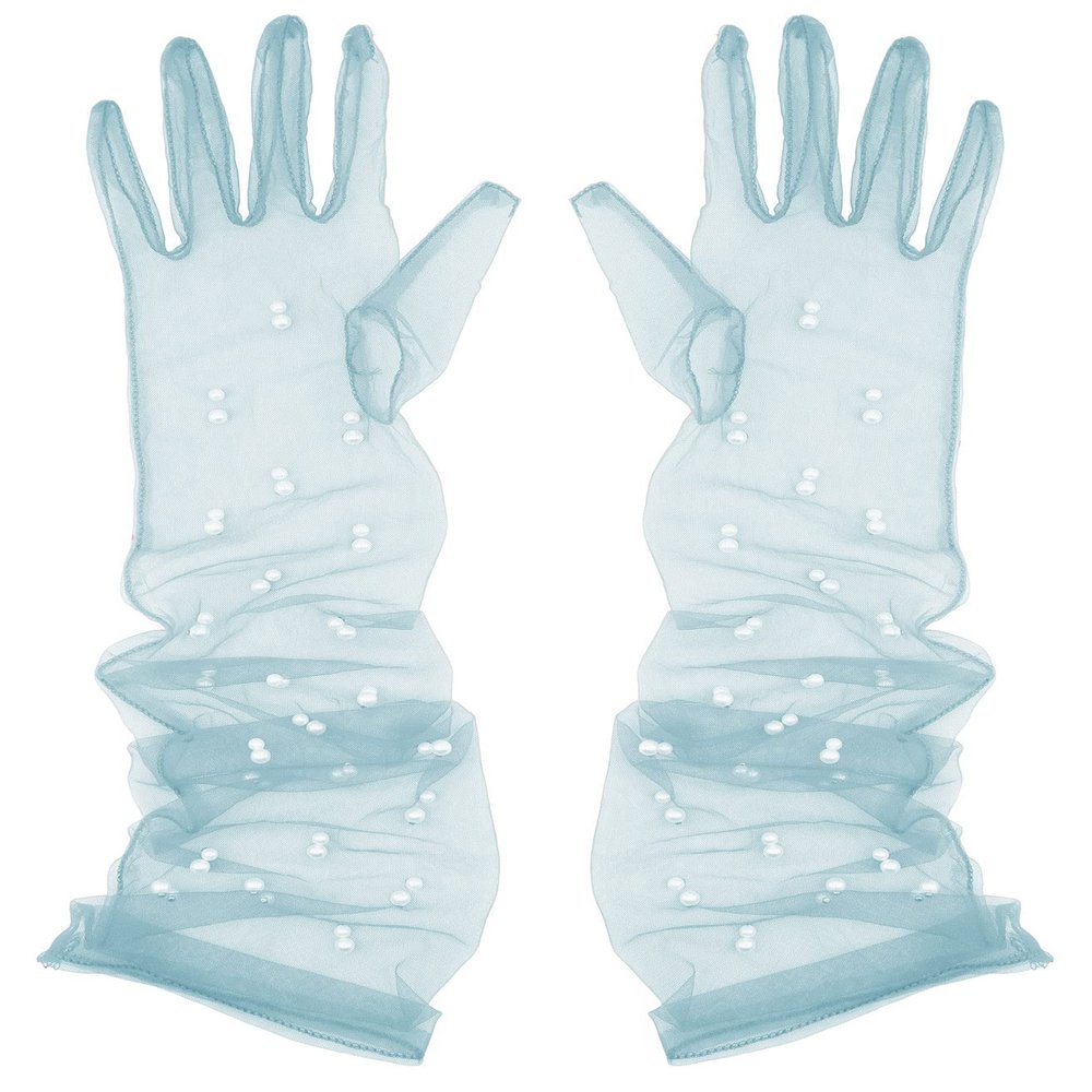 Aniler Women's 21'' Tulle Long Wedding Bridal Elbow Length Sheer Opera Party Gloves (Light Blue Pearl, 21" Length)