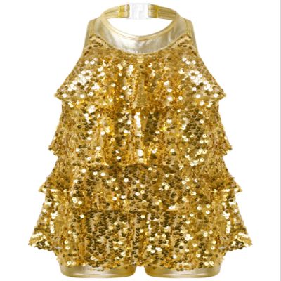 Yruioon Girls Sparkly Sequins Latin Jazz Dance Dress Leotard Modern Ballet Salsa Rumba Stage Performance Costume Gold 12 Years