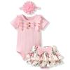 Aalizzwell 12-18 Months Infant Baby Girls Summer Clothes Ribbed Flower Ruffle Bloomer Shorts Spring Outfit Pink Clothing