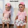 Aalizzwell 12-18 Months Infant Baby Girls Summer Clothes Ribbed Flower Ruffle Bloomer Shorts Spring Outfit Pink Clothing view 3