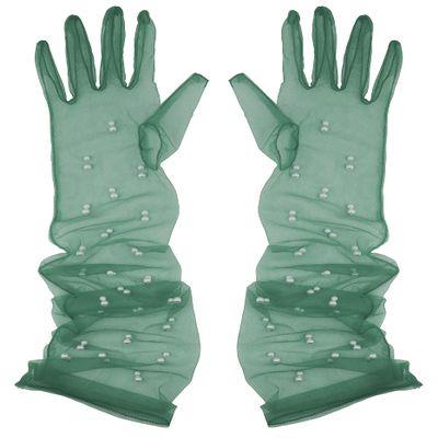 Aniler Women's 21'' Tulle Long Wedding Bridal Elbow Length Sheer Opera Party Gloves (Green Pearl, 21" Length)