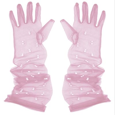 Aniler Women's 21'' Tulle Long Wedding Bridal Elbow Length Sheer Opera Party Gloves (Pink Pearl, 21" Length)