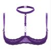 ACSUSS Womens 1/4 Cups Underwire Bra Halter Neck O Ring Sheer Lace Push Up Brassiere Lingerie Underwear Purple XX-Large view 1