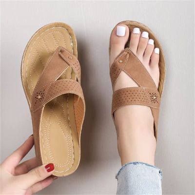 OMIREL Women's Open Toe Casual Flatform Platform Sandals with Arch Support Summer Comfortable Slip on Slipper Leather Mules Hollow Out Vintage Walking Shoes,Brown,US10/EU41