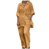 Women's Cotton Linen Two Piece Work Suits Summer Ladies Oversized Tops and Pants Sets Dressy Casual Solid Outfits Khaki view 1