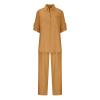 Women's Cotton Linen Two Piece Work Suits Summer Ladies Oversized Tops and Pants Sets Dressy Casual Solid Outfits Khaki view 2