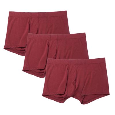 Maiyifu-GJ Men's Modal Low Waist Underwear Solid Color Stretch Trunks Breathable Comfortable Boxer Shorts (Red 3PC,Large)