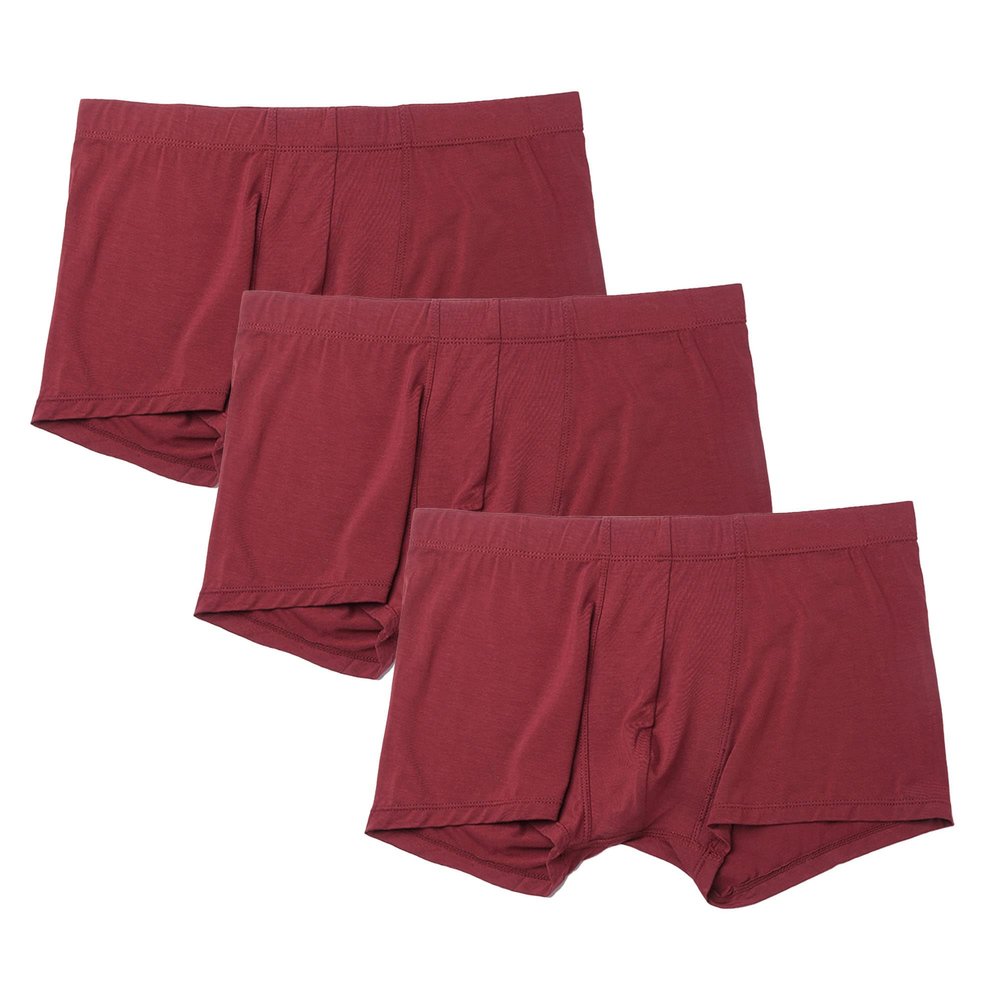 Maiyifu-GJ Men's Modal Low Waist Underwear Solid Color Stretch Trunks Breathable Comfortable Boxer Shorts (Red 3PC,Large)