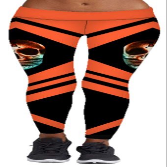 Sister Amy Women's Digital Skull Printted Ankle Elastic Tights Leggings Skull in Orange X-Small