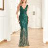 Women's Sequin Maxi Dress V-Neck Sleeveless Mermaid Long Dress Prom Gown Maxi Cocktail Formal Dress view 3
