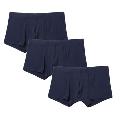 Men's Modal Low Waist Underwear Solid Color Stretch Trunks Breathable Comfortable Boxer Shorts (Blue 3PC,Medium)