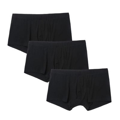 Maiyifu-GJ Men's Modal Low Waist Underwear Solid Color Stretch Trunks Breathable Comfortable Boxer Shorts (Black 3PC,Large)