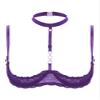 Lejafay Women See Through Lace 1/4 Cups Balconette Bustier Brassiere Padded Underwire Shelf Bra Tops Purple X-Large view 1