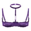 Lejafay Women See Through Lace 1/4 Cups Balconette Bustier Brassiere Padded Underwire Shelf Bra Tops Purple X-Large view 4