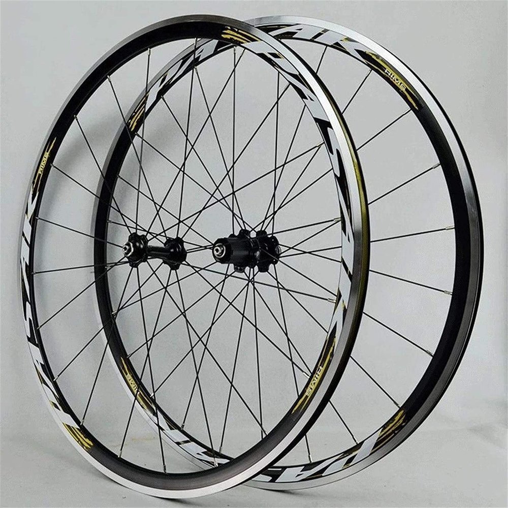 ZECHAO 700C Road Bike Wheelset,Double Wall Rim 30MM Bike Front Rear Wheel Brake Sealed Bearing Hub C/V Rim Brake 7-11 Speed Wheelset (Color : Yellow, Size : 700C)