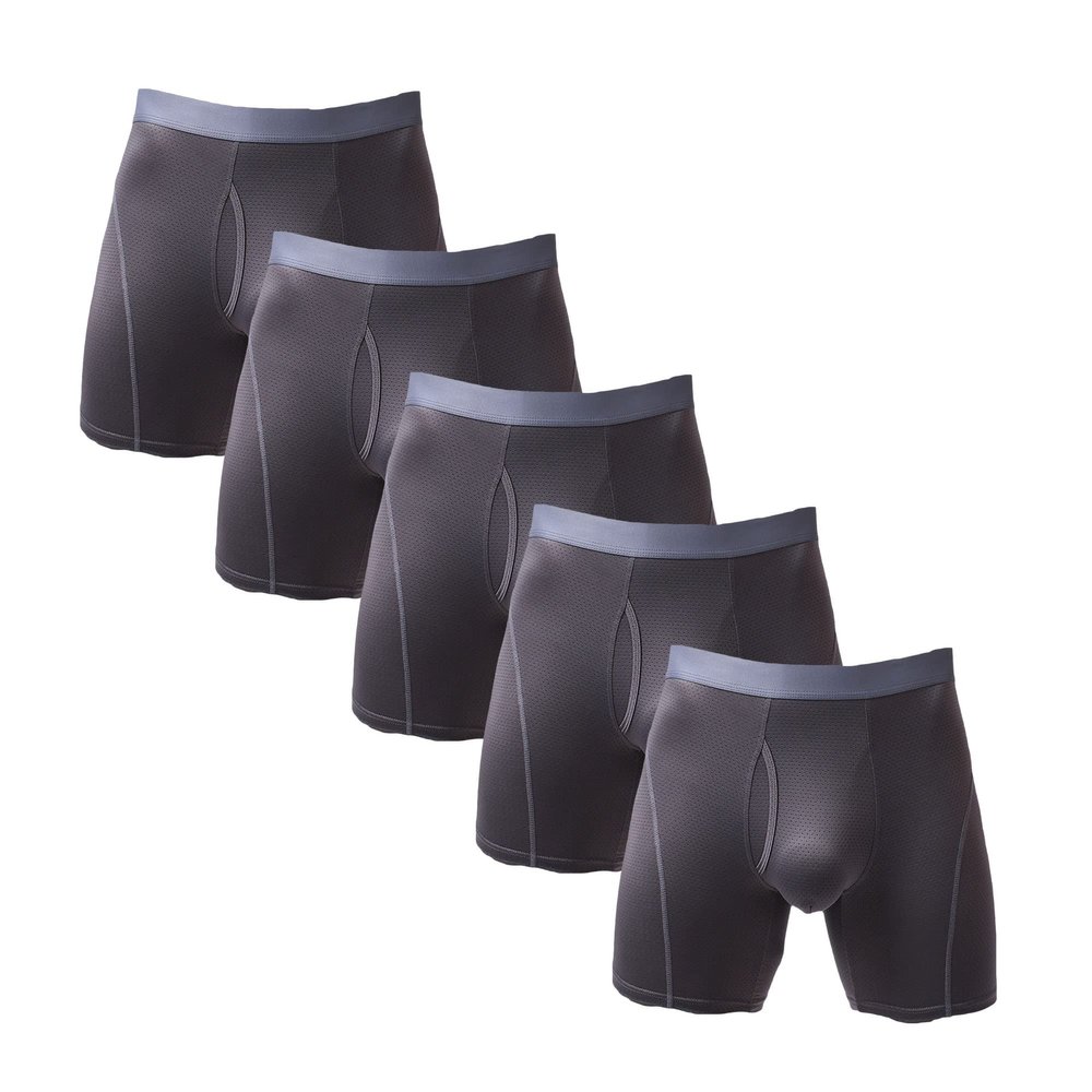 JEsilunmaMY Mens Solid Color Mesh Breathable Underwear Casual Moisture-Wicking Boxer Briefs Stretch Support Pouch Trunks (Grey-5PC,Large)