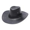Cowboy Hat Men and Women Western Faux Leather Belt Breathable Holes Pinch Front Retro Patterned Wide Brim Glant Hat Black view 1