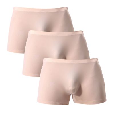 JEsilunmaMY Mens Low Waist Ice Silk Underwear Moisture-Wicking Breathable Sheer Boxer Briefs Solid Color Support Pouch Trunks (Apricot-3PC,Large)