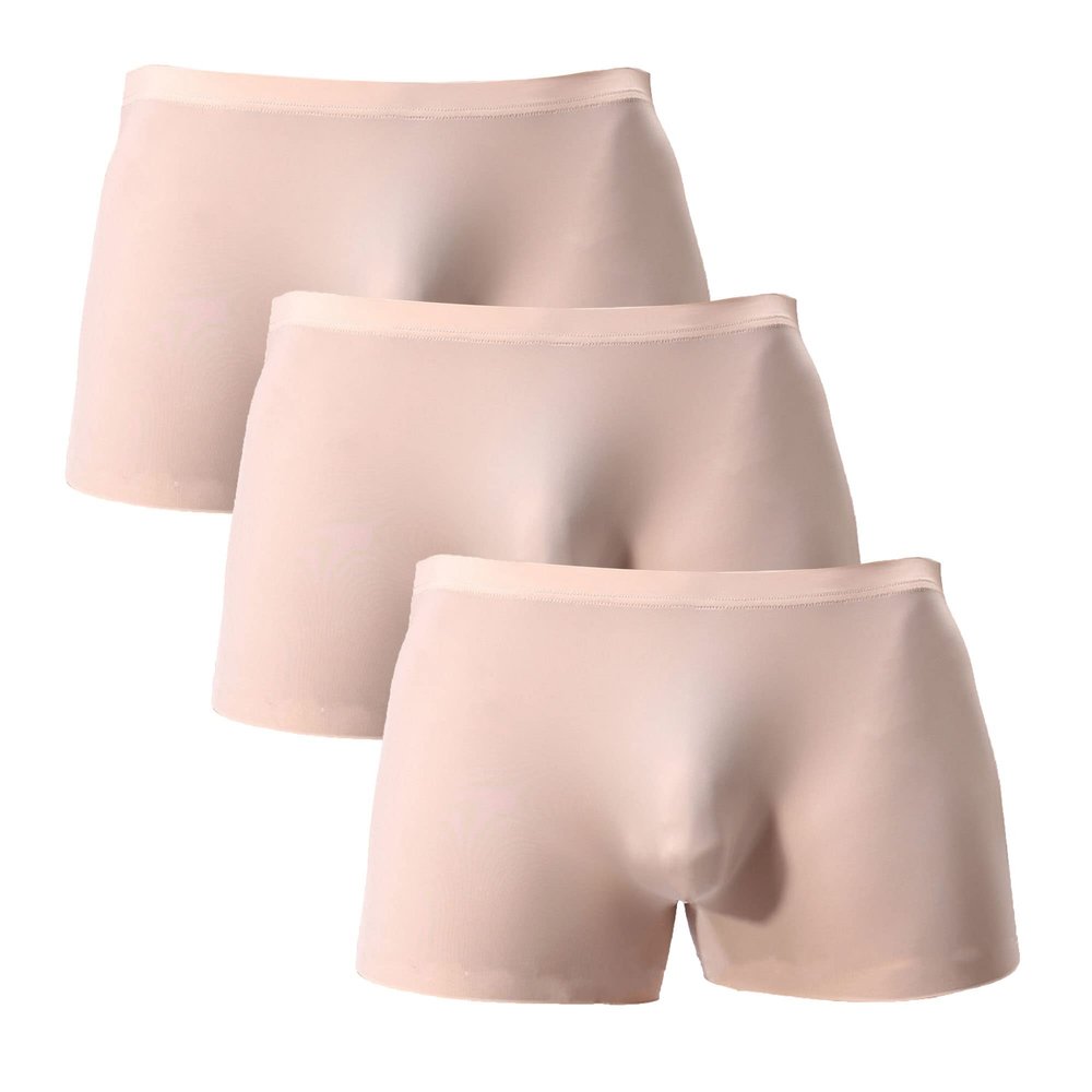 JEsilunmaMY Mens Low Waist Ice Silk Underwear Moisture-Wicking Breathable Sheer Boxer Briefs Solid Color Support Pouch Trunks (Apricot-3PC,Large)