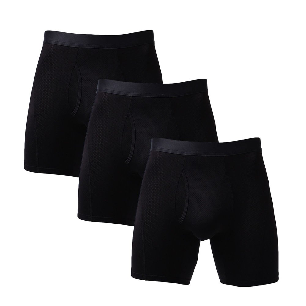 JEsilunmaMY Mens Solid Color Mesh Breathable Underwear Casual Moisture-Wicking Boxer Briefs Stretch Support Pouch Trunks (Black-3PC,Large)