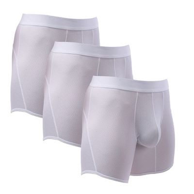 JEsilunmaMY Men's Breathable Mesh Sexy Underwear Mid Waist Moisture Wicking Boxer Briefs Solid Color Support Pouch Trunks (White-3PC,Small)