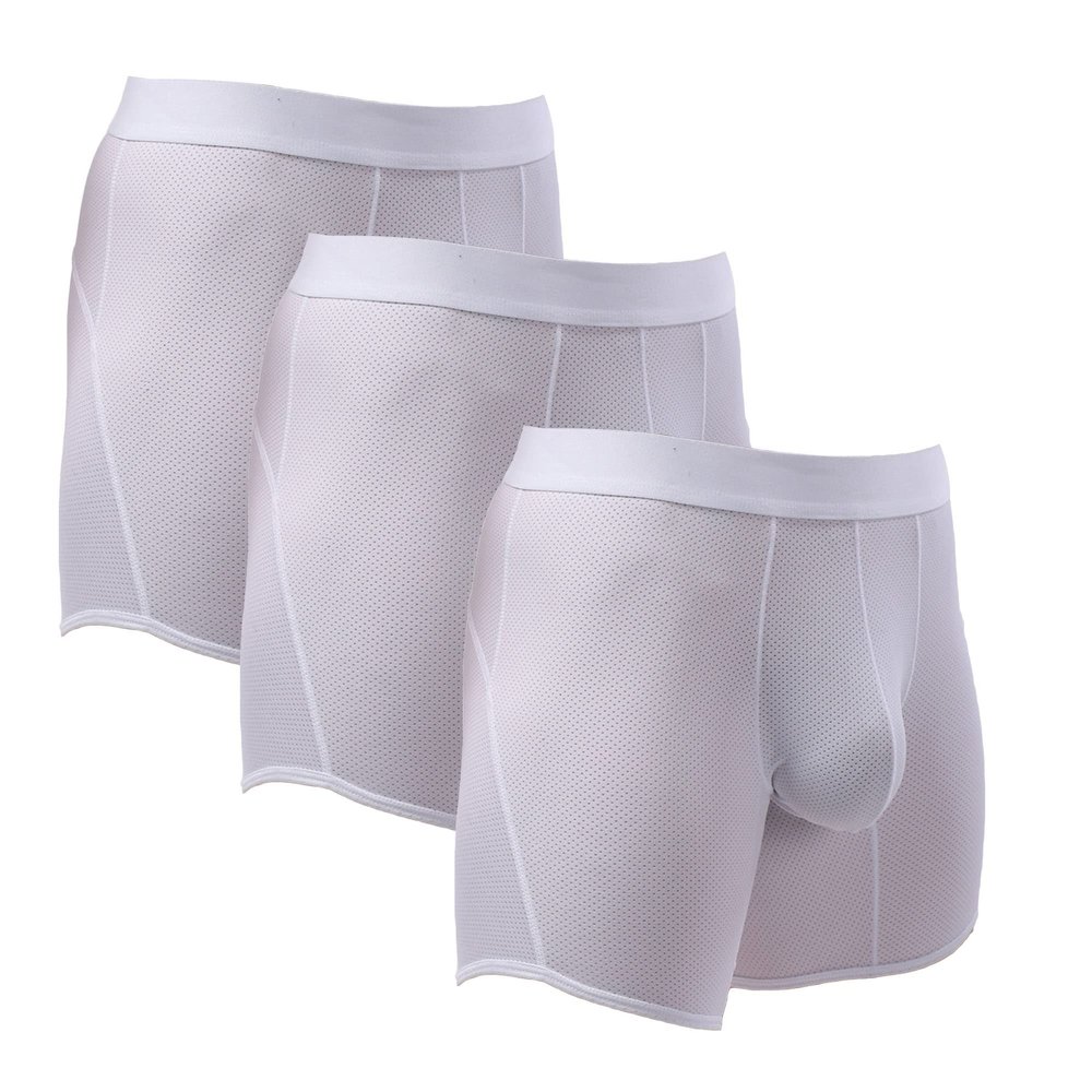 JEsilunmaMY Men's Breathable Mesh Sexy Underwear Mid Waist Moisture Wicking Boxer Briefs Solid Color Support Pouch Trunks (White-3PC,Small)