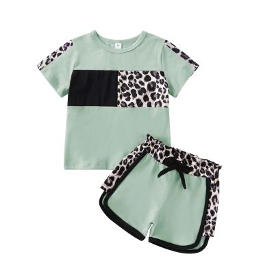 2T Girl Clothes Little Girl Clothes Summer Outfits Cute Baby Short Sleeve Leopard Tops T-shirt + Camo Shorts Set Sport Suits Tracksuit Baby Girl Summer Outfits Set Green Leopard 2-3T 100cm