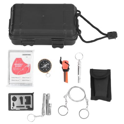 Outdoor Survival Box, Portable Emergency Box with Compass Whistle Flashlight Blanket for Car Home Travel Camping Office Sports