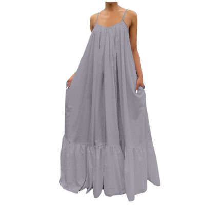 NaRHbrg Women Summer Maxi Dresses Sexy Spaghetti Strap Sleeveless Long Dress Sundress Tiered Ruffle Boho Cami Beach Dress