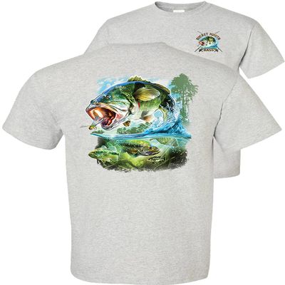 FAIR GAME Bucket Mouth Bass T-Shirt Largemouth Bass Fishing Graphic-Ash-M