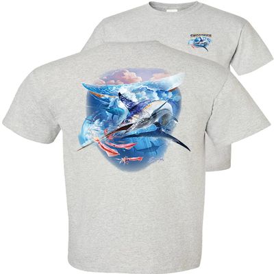 FAIR GAME Broadbill Swordfish Slasher T-Shirt Saltwater Sport Fishermen Fishing Graphic-Ash-S