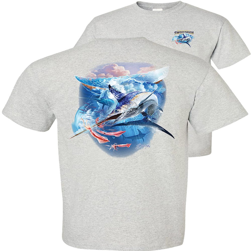 FAIR GAME Broadbill Swordfish Slasher T-Shirt Saltwater Sport Fishermen Fishing Graphic-Ash-S