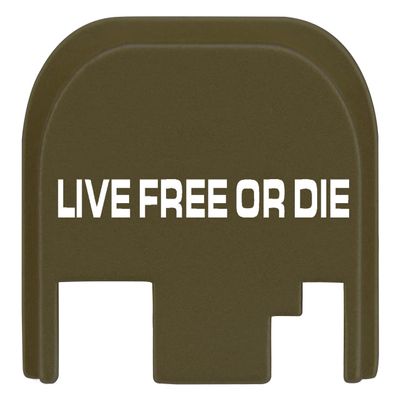 NDZ Performance Rear Slide Cover Plate for Glock Gen 1-4 9MM .40 S&W .357 SIG 10MM .45 Gap Laser Engraved Anodized Aluminum in Olive Drab Green, Made in The USA - Live Free Or Die 1 Line Text