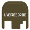 NDZ Performance Rear Slide Cover Plate for Glock Gen 1-4 9MM .40 S&W .357 SIG 10MM .45 Gap Laser Engraved Anodized Aluminum in Olive Drab Green, Made in The USA - Live Free Or Die 1 Line Text view 1