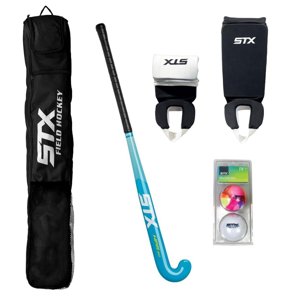 STX Field Hockey Start Pack - Junior with 30" Stick, Shin Guards, Bag & Balls, Black/Teal