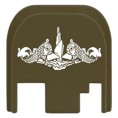 NDZ Performance Rear Slide Cover Plate for Glock Gen 1-4 9MM .40 S&W .357 SIG 10MM .45 Gap Laser Engraved Anodized Aluminum in Olive Drab Green, Made in The USA - Submarine Warfare Insignia