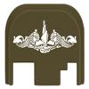 NDZ Performance Rear Slide Cover Plate for Glock Gen 1-4 9MM .40 S&W .357 SIG 10MM .45 Gap Laser Engraved Anodized Aluminum in Olive Drab Green, Made in The USA - Submarine Warfare Insignia view 1
