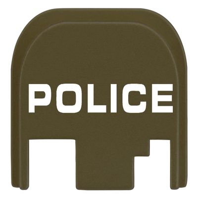 NDZ Performance Rear Slide Cover Plate for Glock Gen 1-4 9MM .40 S&W .357 SIG 10MM .45 Gap Laser Engraved Anodized Aluminum in Olive Drab Green, Made in The USA - Police One Line Text