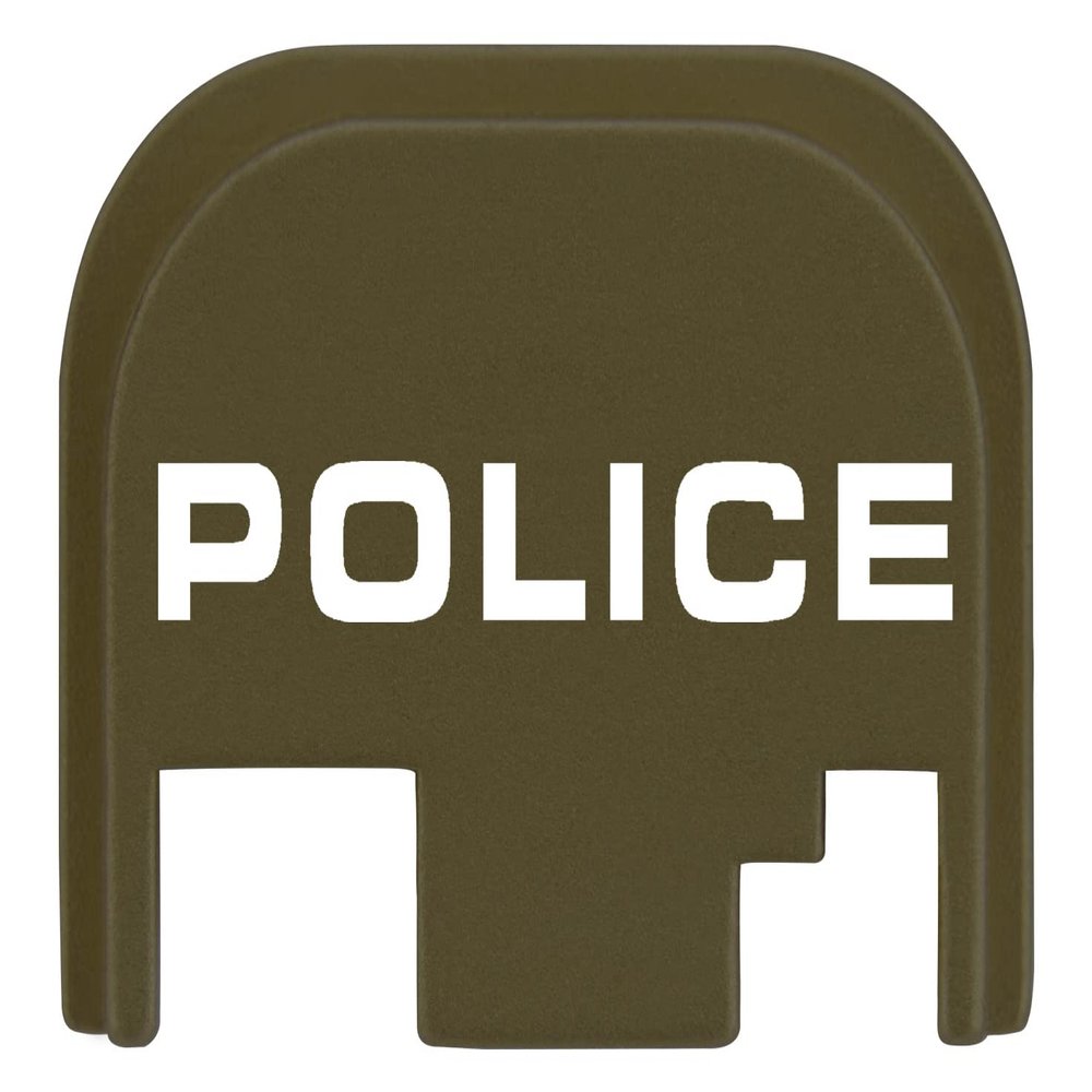 NDZ Performance Rear Slide Cover Plate for Glock Gen 1-4 9MM .40 S&W .357 SIG 10MM .45 Gap Laser Engraved Anodized Aluminum in Olive Drab Green, Made in The USA - Police One Line Text